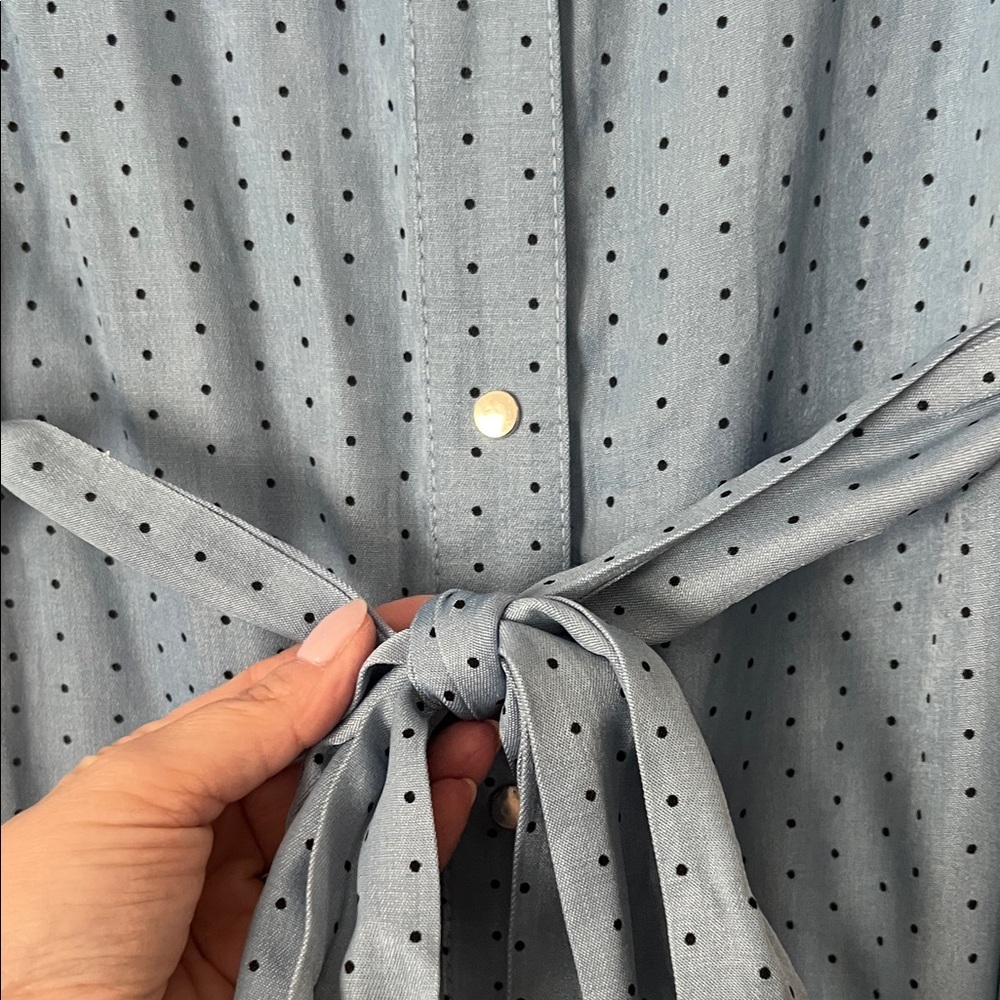 NY Collection Blue Polka Dot Shirt Dress - Picture 3 of 5